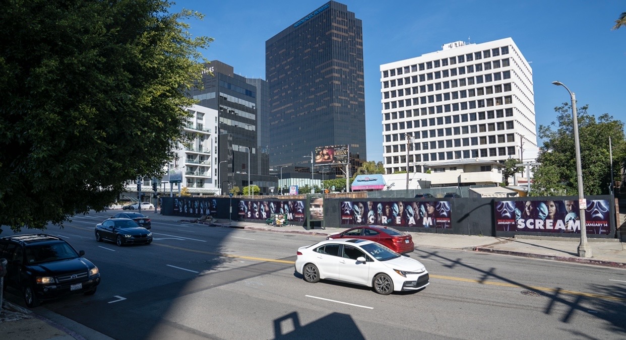 Scream LA Paramount Street-Level Billboard Barricade Cars