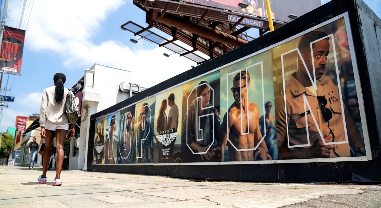 Dedicated Street Level Billboard Top Gun Maverick OOH Advertising La Cienega Blvd & Beverly Blvd