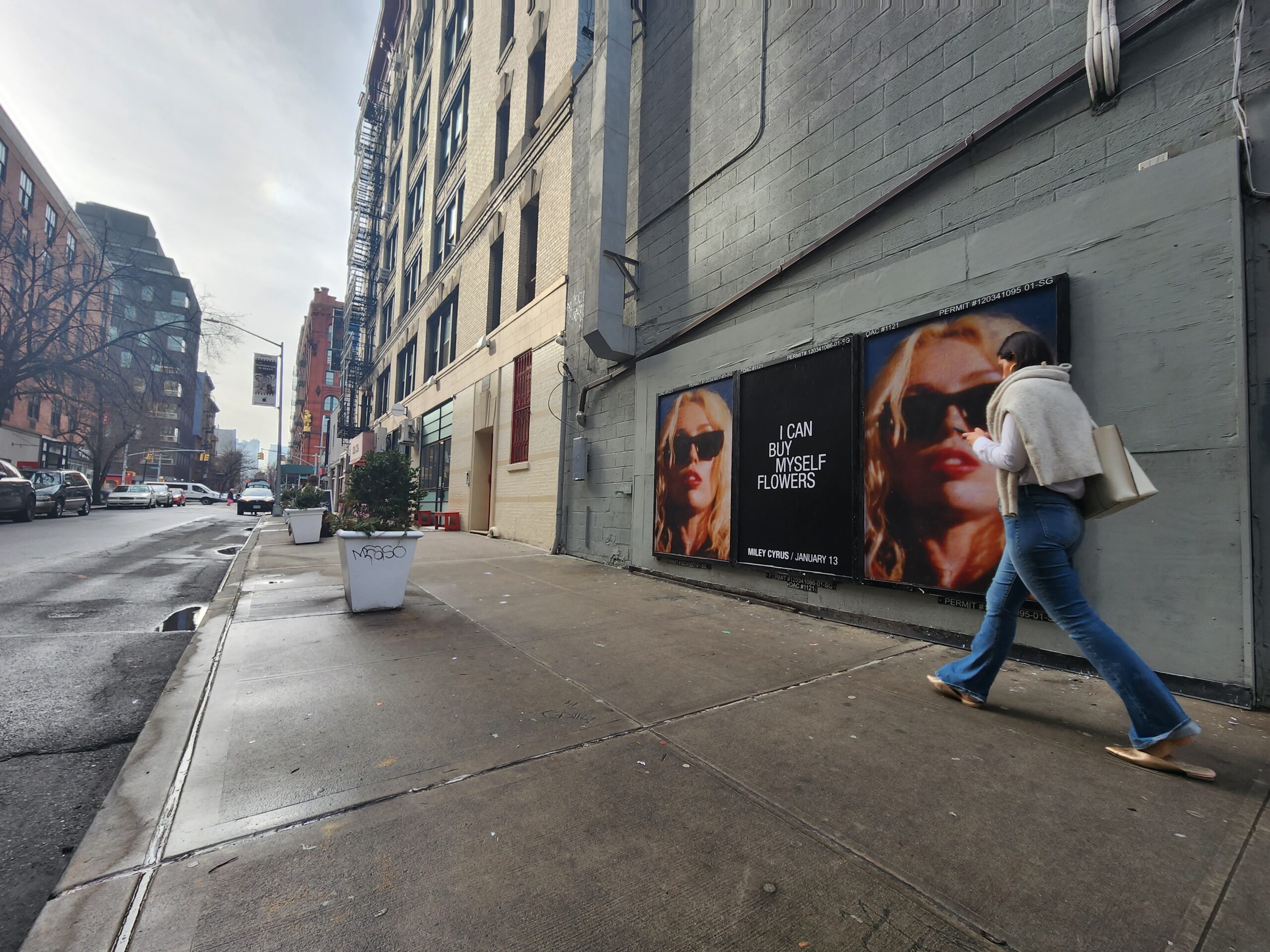 Miley Cyrus OOH Advertising Flowers NYC Mulberry St between Bleecker and Houston