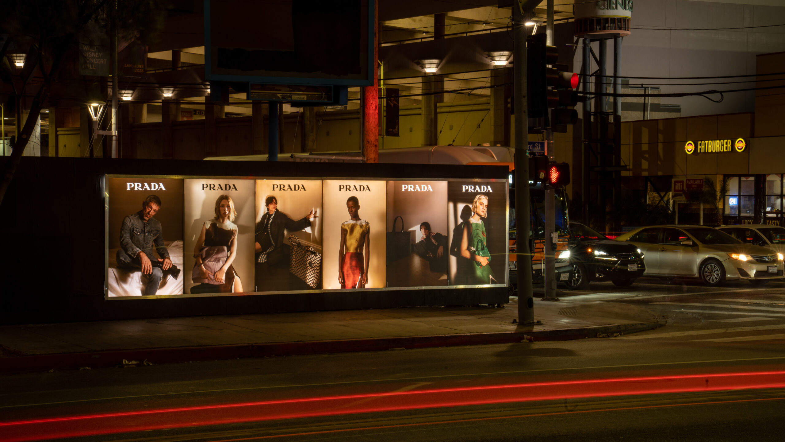 Prada OOH Advertising Illumicades Night Time La Cienega Blvd and W 3rd St