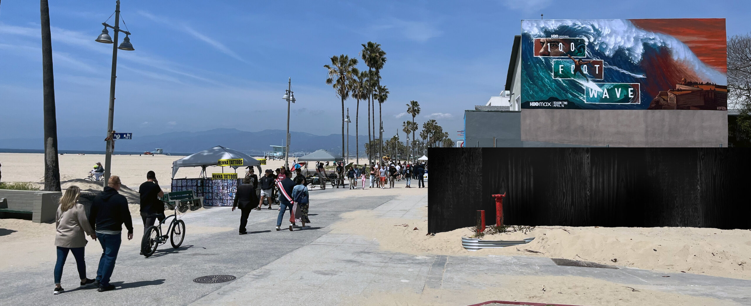 HBOMax 100 Foot Wave Wallscape Mural Venice Beach OOH Advertising Boardwalk View