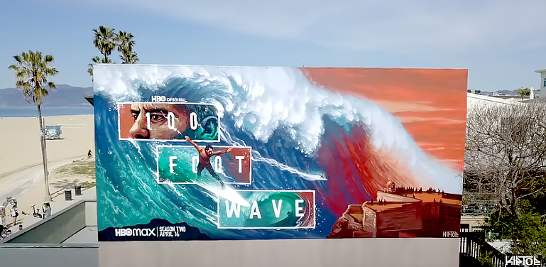 HBOMax 100 Foot Wave Wallscape Mural Venice Beach OOH Advertising Sky View