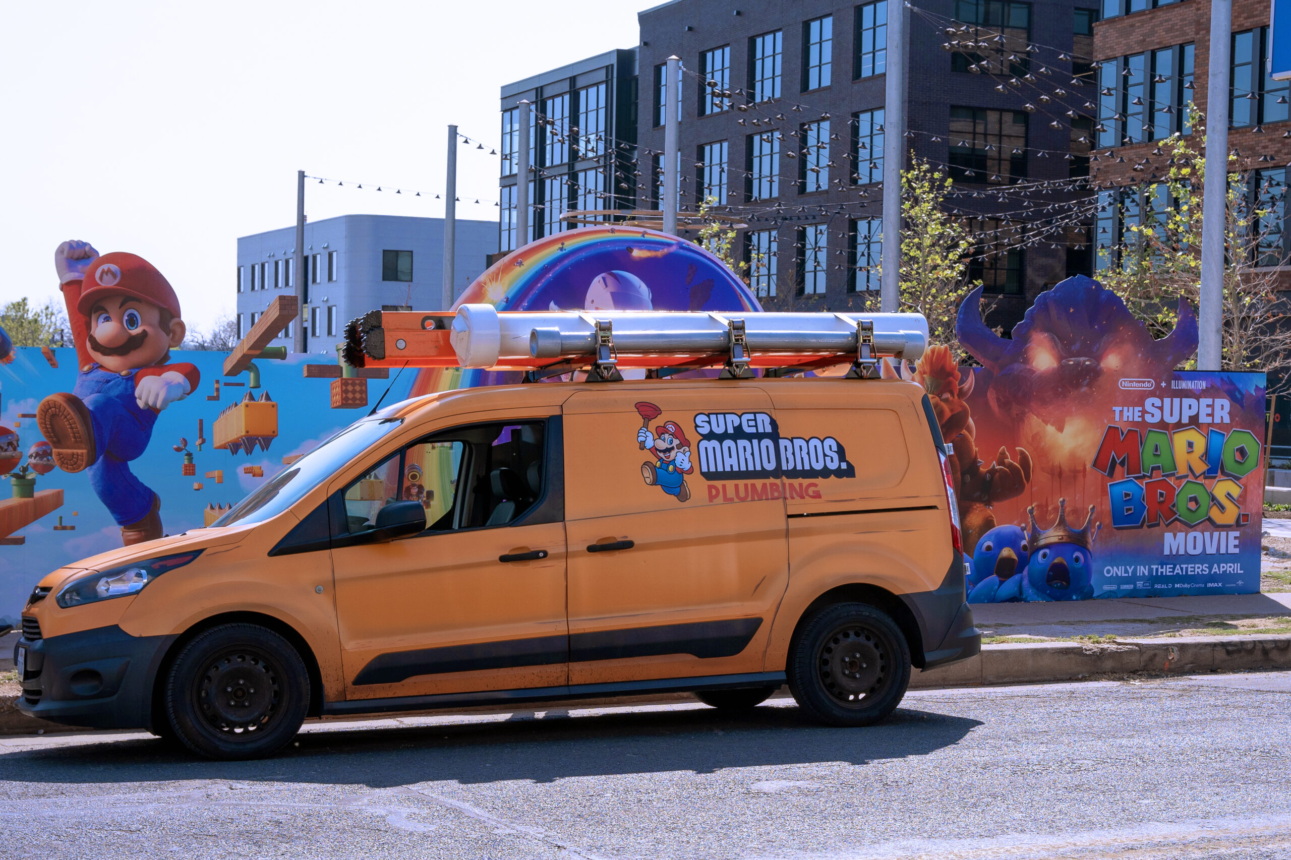 Super Mario Bros. Experiential Fake Plumbing Work Van Austin Street-Level Billboard