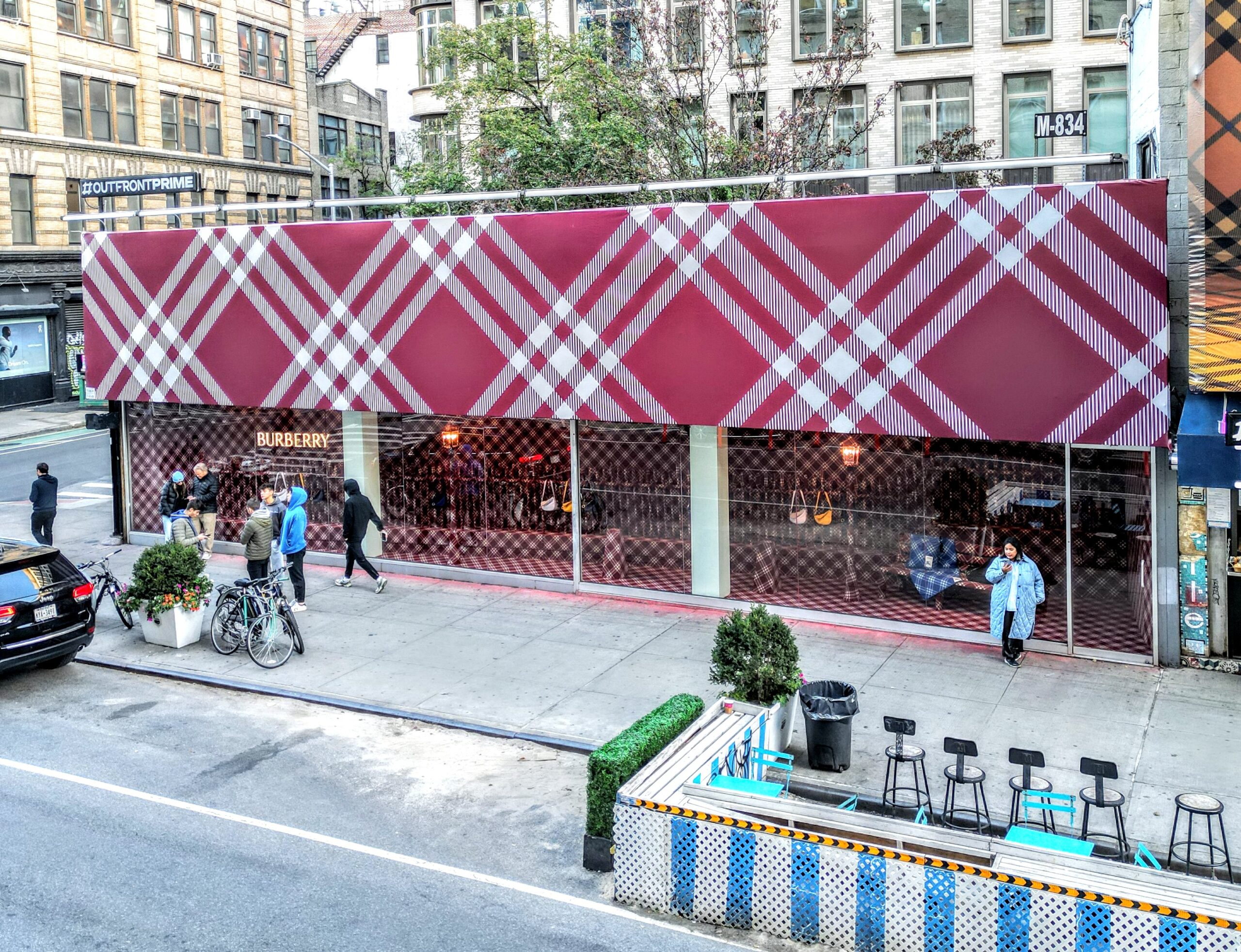 Burberry Knight Bar Takeover Event Experiential Activation Red Check Awning Lafayette & Bleecker NYC