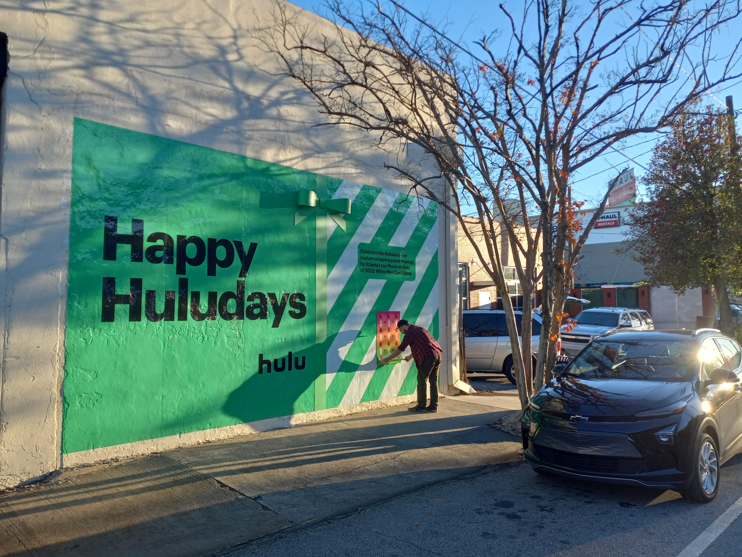 Hulu Holidays Experiential Activation White Men Can't Jump Wrapping Paper Atlanta Peters St SW & Fair St SW