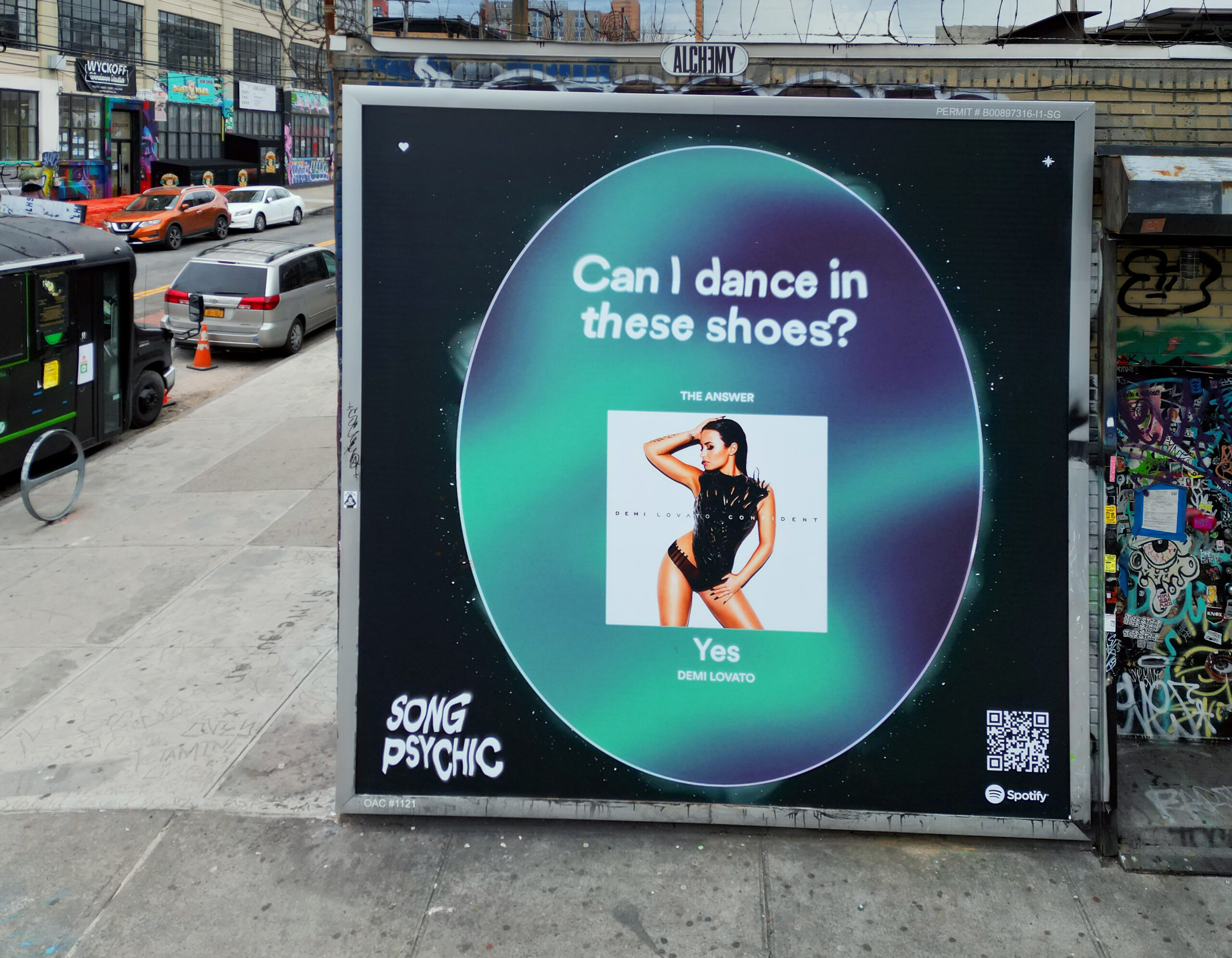 Spotify Demi Lovato Experiential Advertising QR Code Wild Posting NYC Brooklyn Bushwick Starr St
