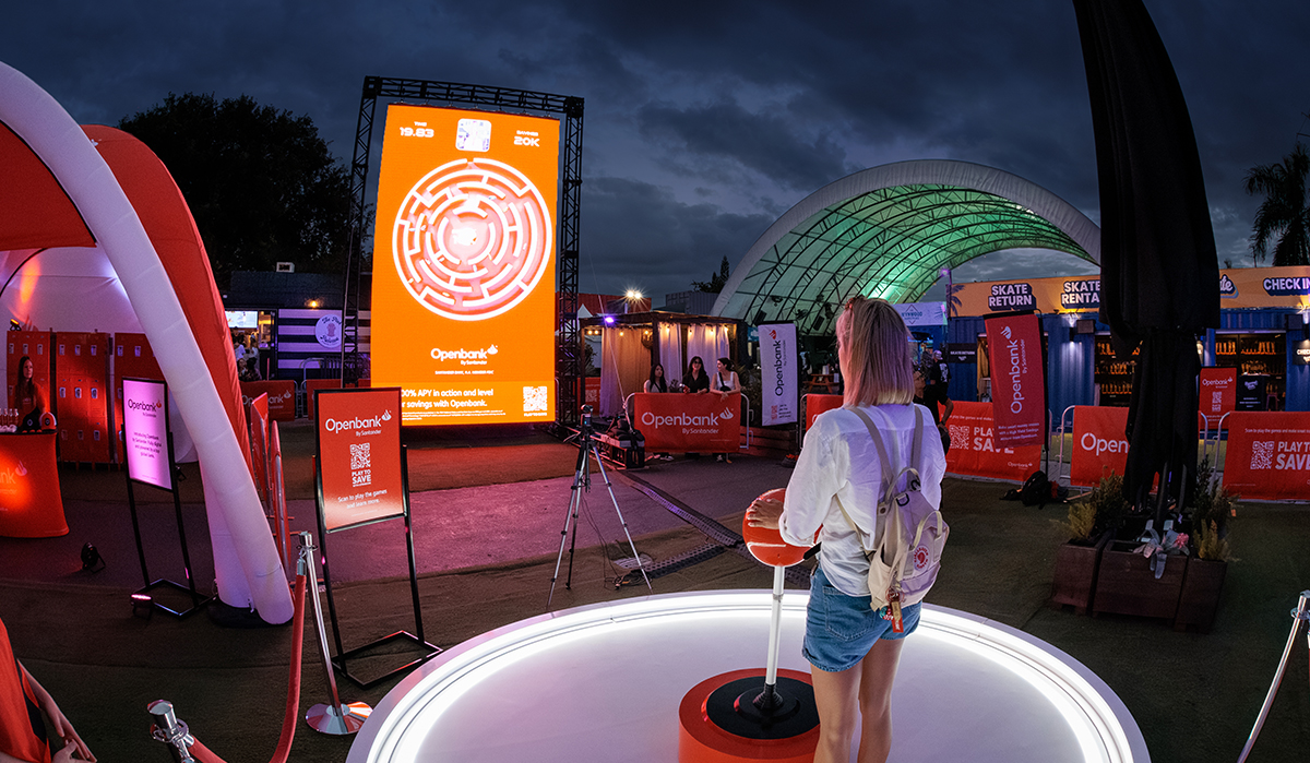 Santander Openbank LED Walls Jostick Interactive Game With Projection Activation Miami OOH Advertising Wynwood District