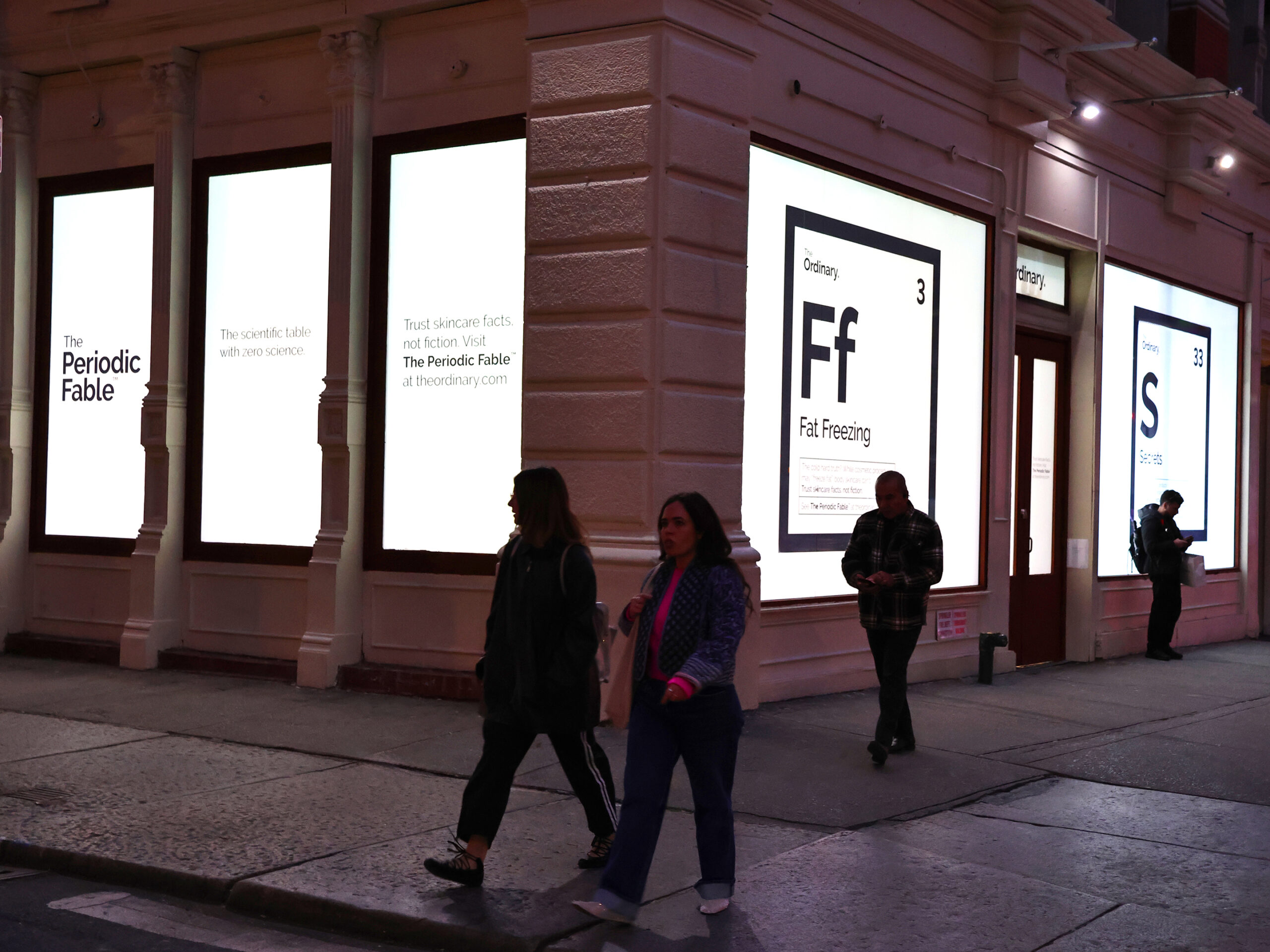The Ordinary Window Projections Night Closeup NYC Wild Posting OOH Advertising Broadway and Howard St