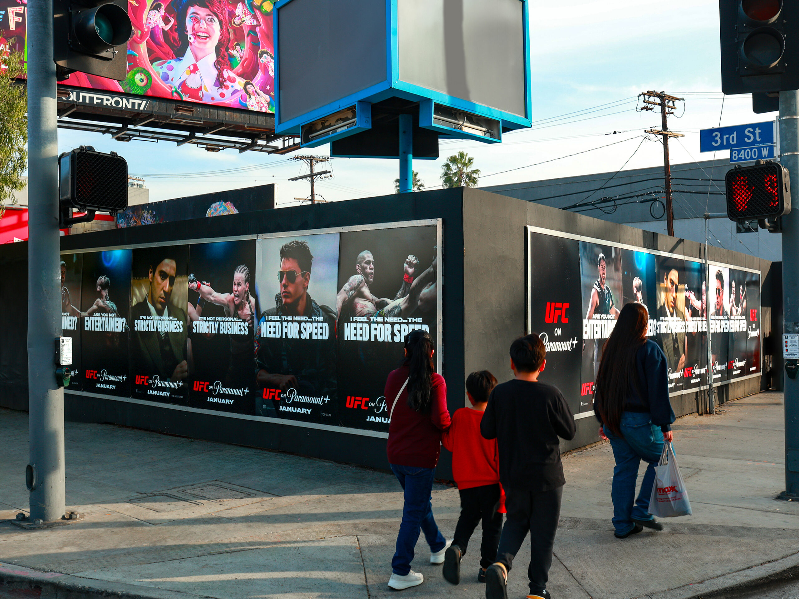 UFC Paramount+ Illumicades(TM) Day Close Up LA OOH Advertising La Cienega Blvd & W 3rd St