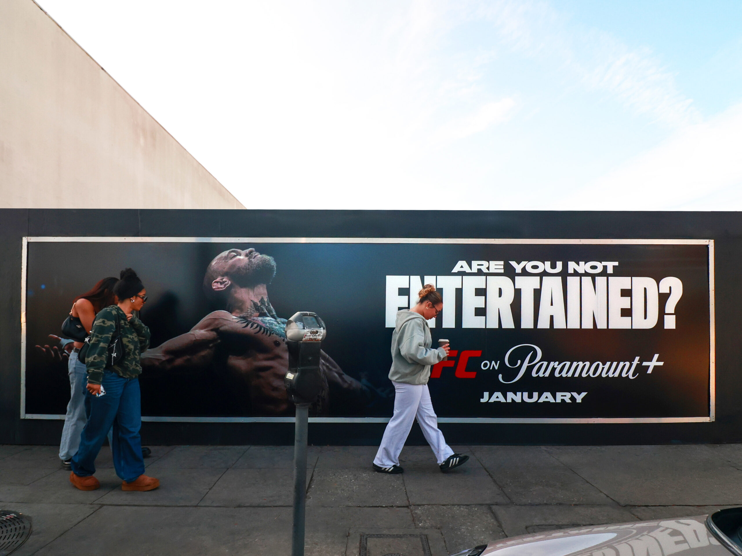 UFC Paramount+ Illumicades(TM) Daytime Close-up LA OOH Advertising N Fairfax Ave & Clinton St