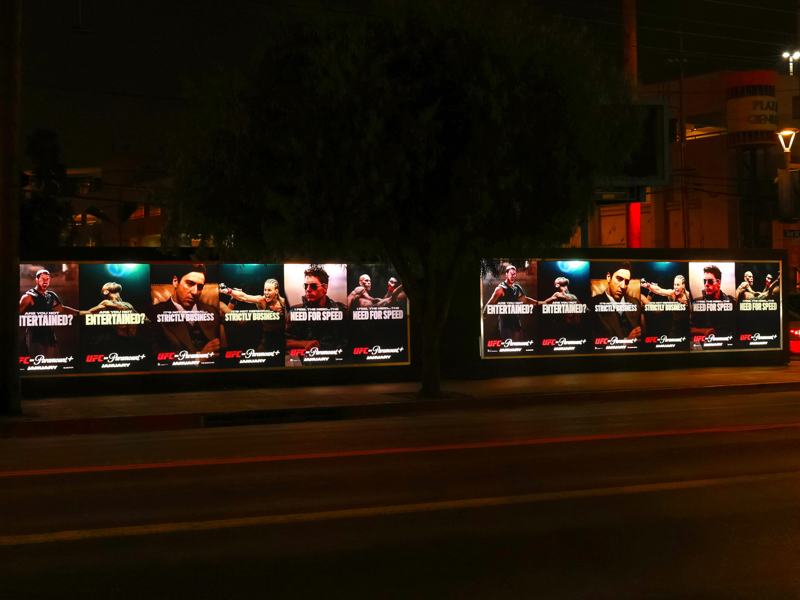 UFC Paramount+ Illumicades(TM) Night LA OOH Advertising 300 La Cienega Blvd & W 3rd St
