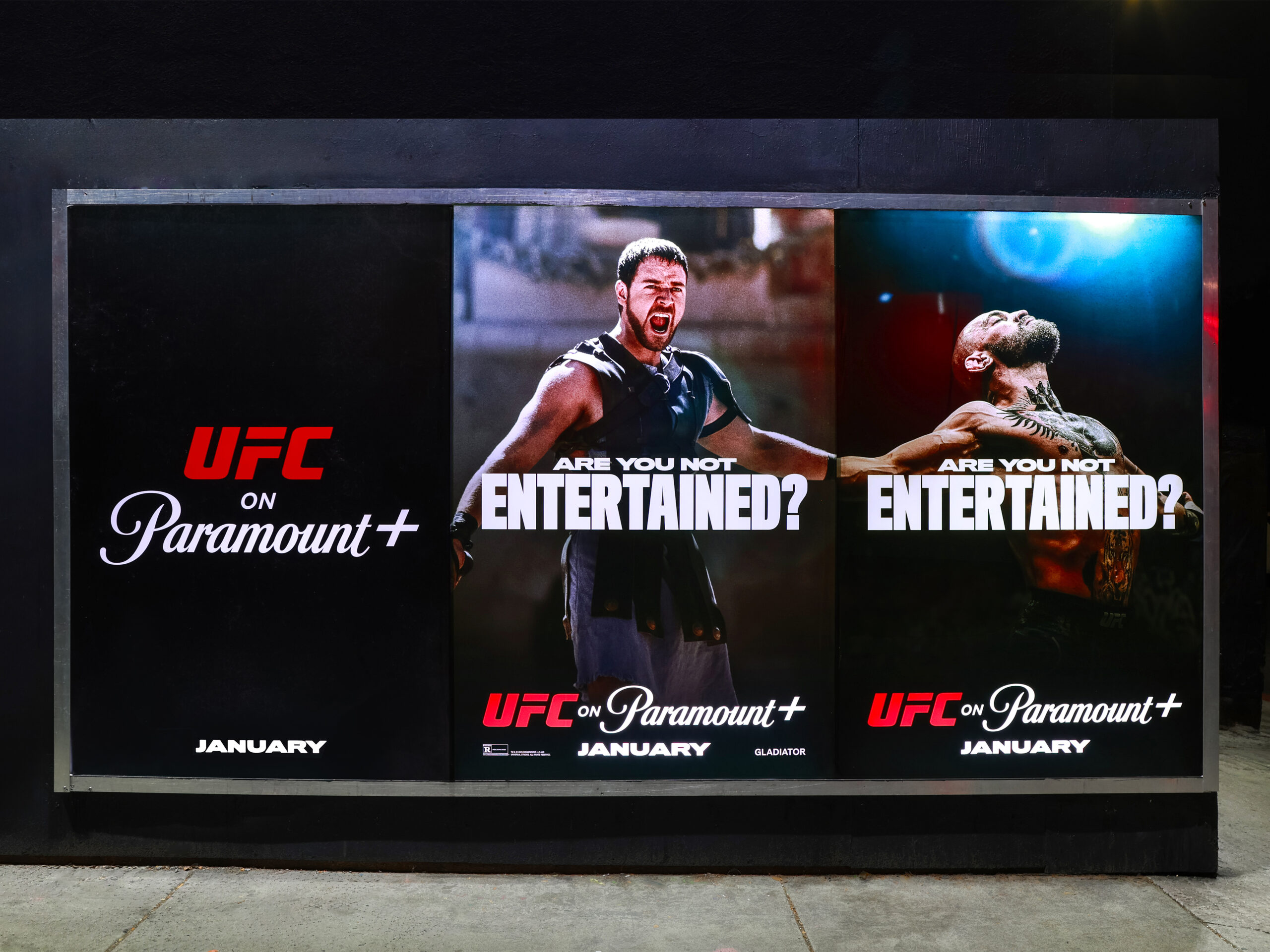 UFC Paramount+ Illumicades(TM) Nighttime Closeup LA OOH Advertising N Fairfax Ave & Clinton St
