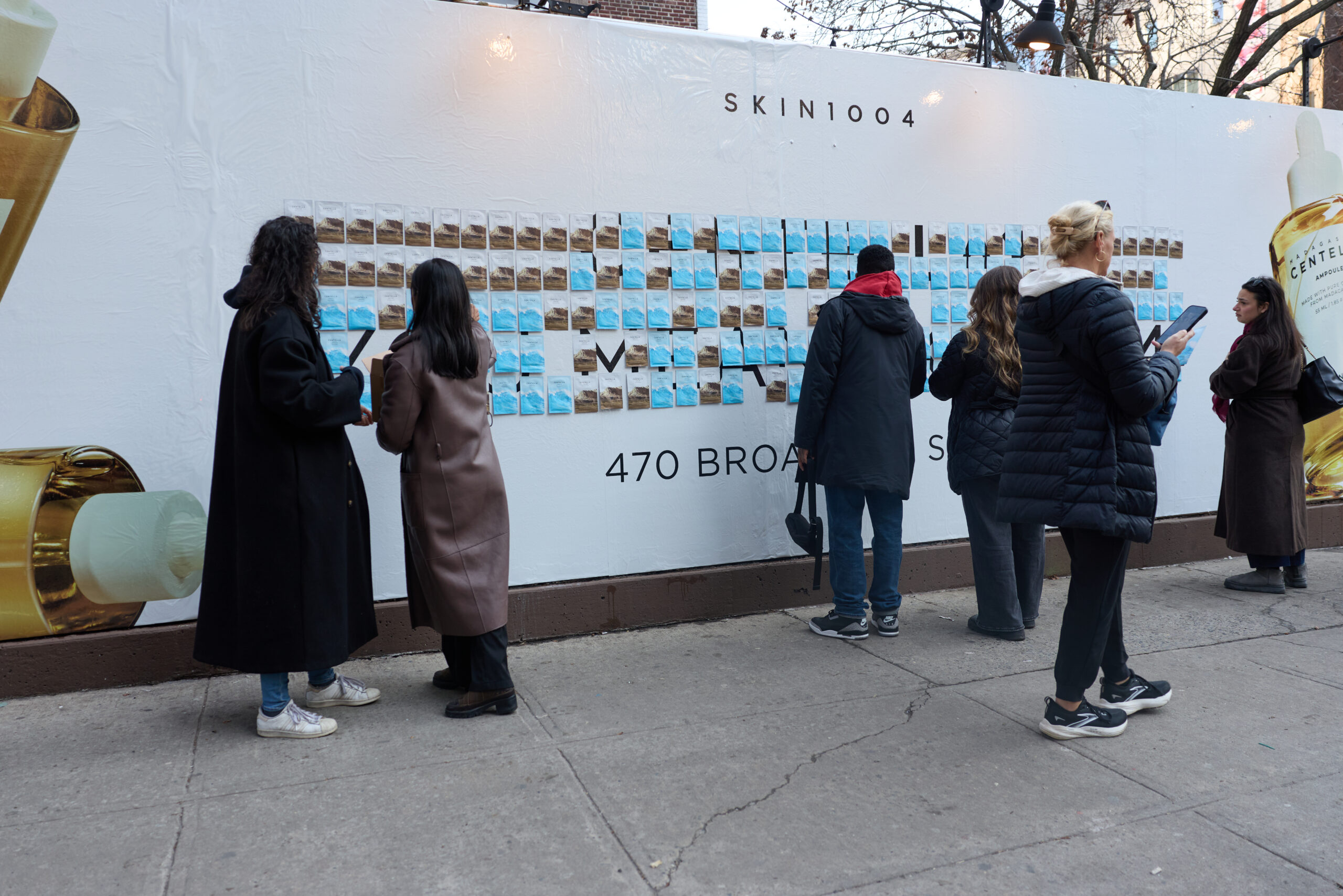 SKIN1004 Experiential Pop-Up NYC OOH Advertising Peel Away Merch Wide Shot Thompson St & Broome St