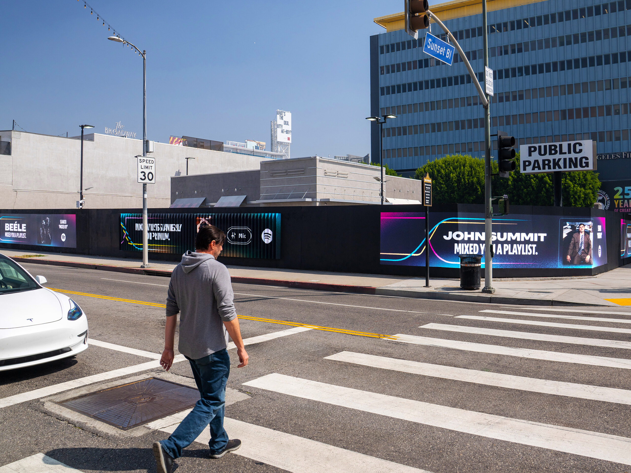 Spotify Transitions Lenticular & Barricade Ads LA OOH Advertising Sunset Blvd btwn Cahuenga Blvd and Ivar Ave