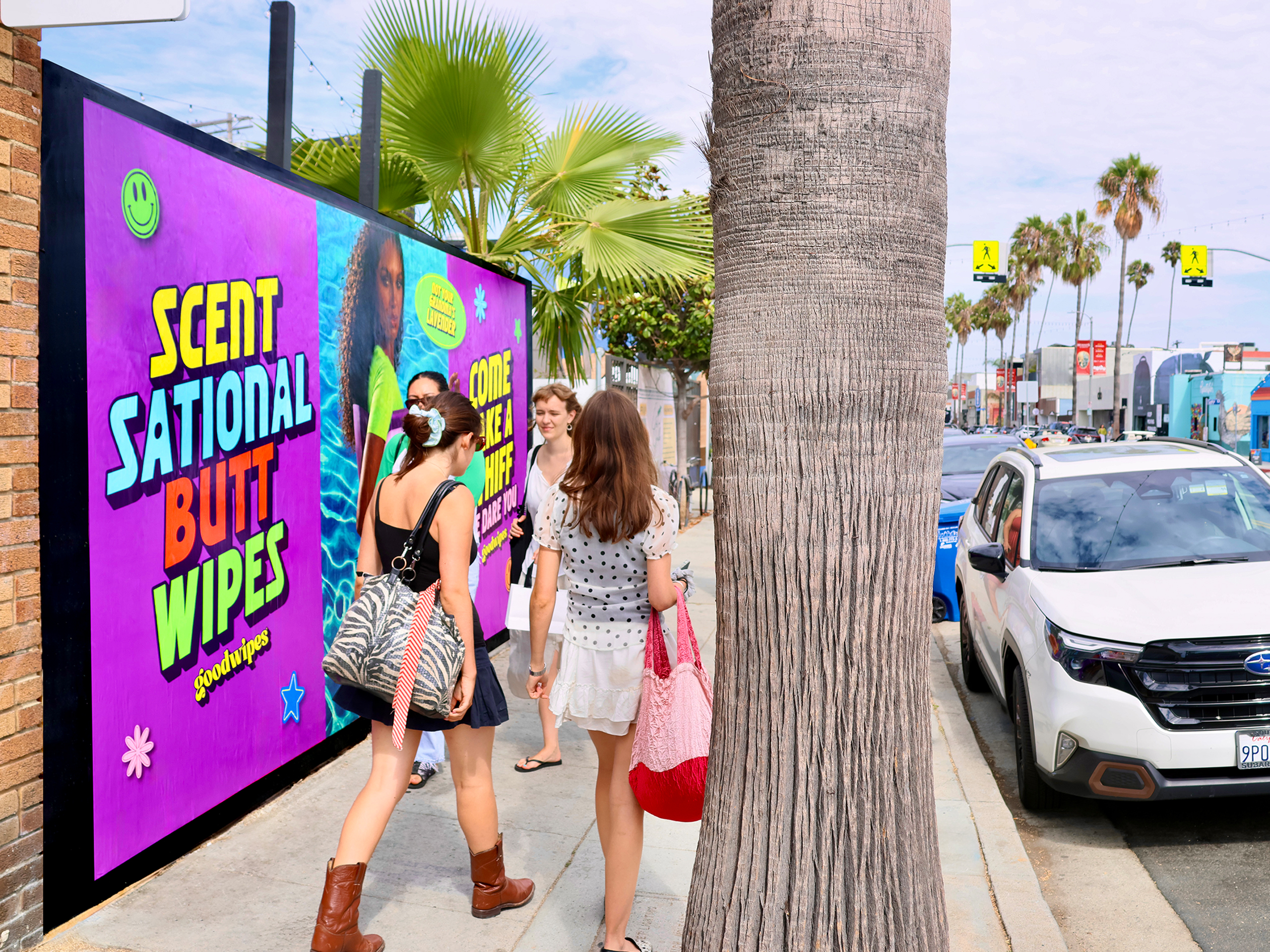 Good Wipes Purple Street-Level Billboard LA Experiential Advertising Side View Abbot Kinney Blvd and Santa Clara Ave
